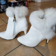 White Faux Fur Ankle Boots Size UK4 EU37 Worn Once