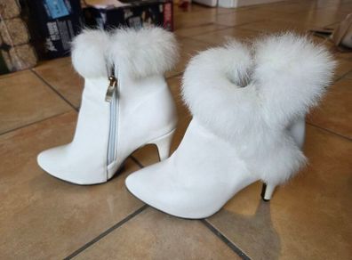 White Faux Fur Ankle Boots Size UK4 EU37 Worn Once
