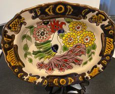 Jose Royo Vilar large Spanish ceramic peacock decorative hand painted  piece