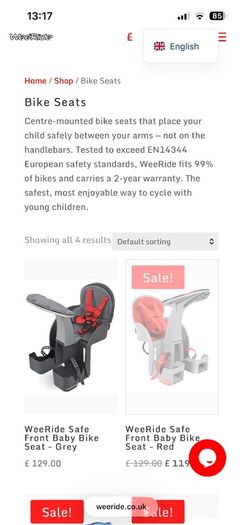 Centre Mounted Child Bike Seat Weeride