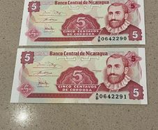 Nicaragua 1991 Uncirculated Centavos Banknotes Consecutive Numbers