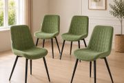 Set of 4 Sage Velvet Dining Chairs with Backrest Black Steel Frame