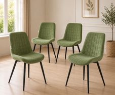 Set of 4 Sage Velvet Dining Chairs with Backrest Black Steel Frame