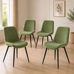 Set of 4 Sage Velvet Dining Chairs with Backrest Black Steel Frame