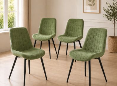 Set of 4 Sage Velvet Dining Chairs with Backrest Black Steel Frame