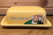 Vintage Becassine Ceramic Butter Dish by Tropico Diffusion Bright Yellow Pristine Condition