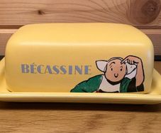 Vintage Becassine Ceramic Butter Dish by Tropico Diffusion Bright Yellow Pristine Condition