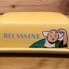 Vintage Becassine Ceramic Butter Dish by Tropico Diffusion Bright Yellow Pristine Condition