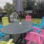 Colourful Solid-Wood Garden Table, 6 Reclining Chairs & Parasol Image 4