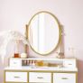 Dressing table, dressing table with stool, cosmetic table with oval mirror and open compartment, drawers, modern, for bedrooms, dressing rooms, white and gold-colored Image 3