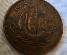 1942 British Half Penny Coin King George VI Vintage Coin