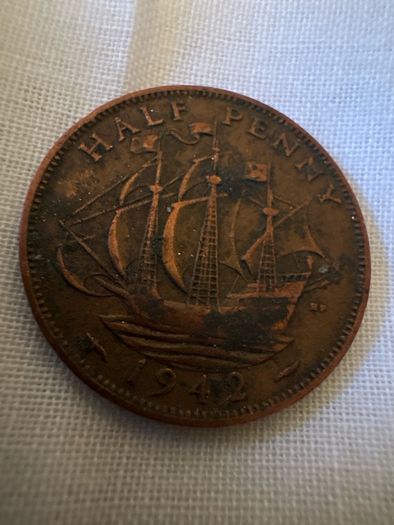 1942 British Half Penny Coin King George VI Vintage Coin