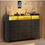 Chest of Drawers for Bedroom with LED and Charging Station, Black Image 5