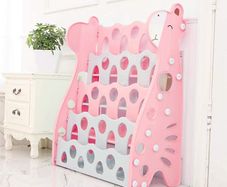 Kids Bookshelf - Children's Plastic Bookcase Rack with Easy Access 4 Display Shelves for Nursery, Playroom, Kindergarten - 85 x 70 x 30 cm - Pink