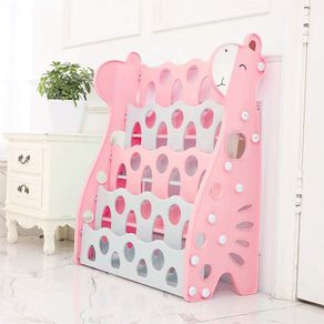 Kids Bookshelf - Children's Plastic Bookcase Rack with Easy Access 4 Display Shelves for Nursery, Playroom, Kindergarten - 85 x 70 x 30 cm - Pink