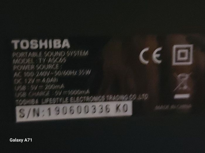 TOSHIBA Portable Sound System, Party Speaker, Bluetooth, Model TY-ASC65, everything working perfect