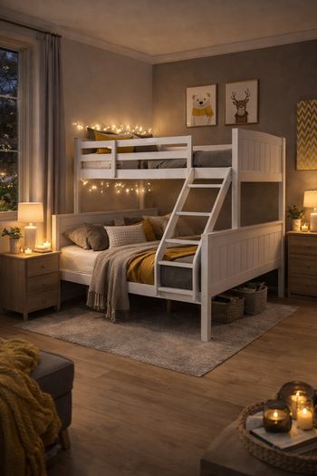 Double & Single Bunk Bed  Grey or white  Solid Wood