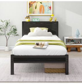 Single Bed Frame with Wooden Storage Shelf Headboard