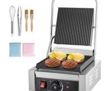 Commercial Panini Grill, 1800W Electric Sandwich Panini Maker, Stainless Steel Sandwichs Press Grill with Handle and Temp Control, 22x23 cm