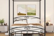 Canopy Bed Frame King Size with Ornate European Style Headboard &amp; Footboard