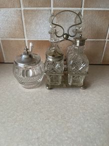 Victorian 4 Piece Cruet Set EPNS & Condiment Jam jar