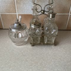 Victorian 4 Piece Cruet Set EPNS & Condiment Jam jar