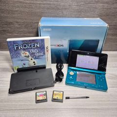 Boxed Nintendo 3DS Aqua Blue Console With USB Charger 3 DS Games