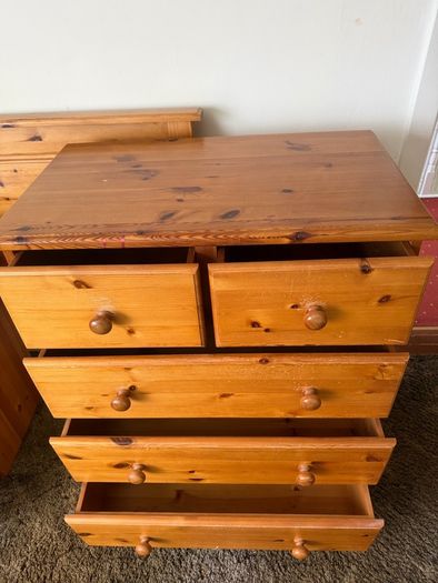 Solid Pine Bedroom Chest of Drawers and Matching Locker