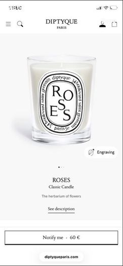 New Diptyque Roses Scented Candle