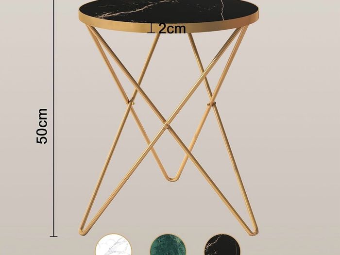 Marble Round Side Table for Living Room, Black Gold Coffee Table Glass Coffee Table, Marble Effect Tabletop, Gold Metal Frame