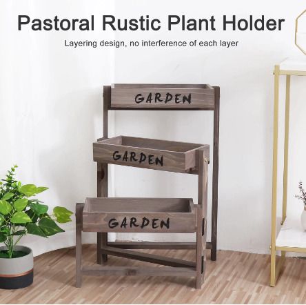 3 Tier Wooden Garden Plant Stand Vintage Herb Flower Succulent Holder Folding Display Shelf for Indoor Outdoor Yard Patio