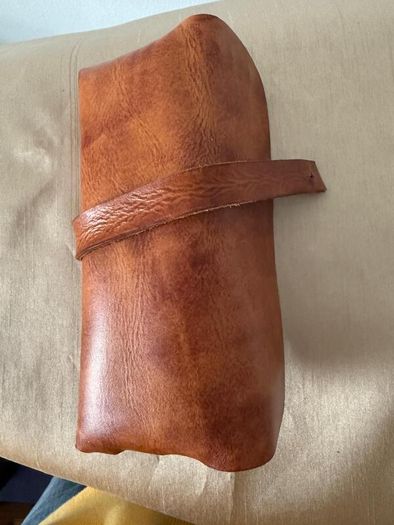 Tan leather wrap case for pens and pencils - brand new