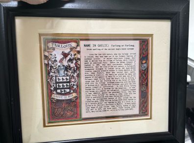Framed document 'Furlong' surname
