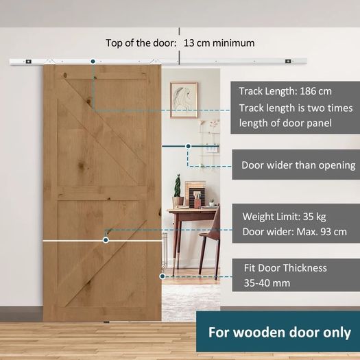 NEW SALE | Shed Sliding Door Track System, Sliding Barn Door Kit Set, 6FT/186cm,for Single Wooden by Wood Roller Style Set-Silver