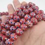 Antique Venetian Style Thousand Blue Eyes Red Glass Beads Necklace Strand Image 9