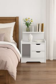 White Bedside Table with 2 Drawers