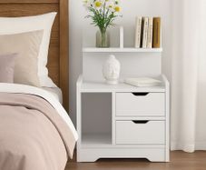 White Bedside Table with 2 Drawers