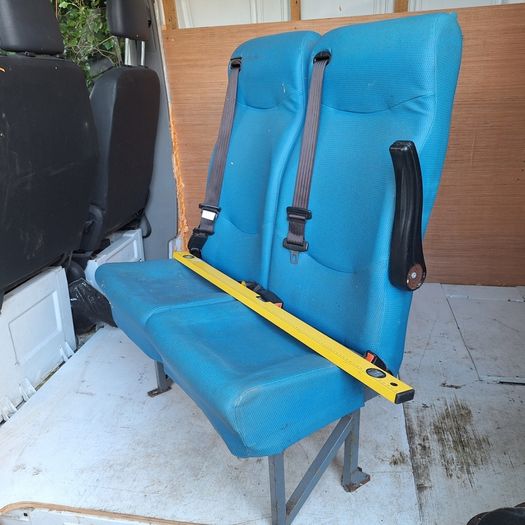 Used Double Passenger Van Seat with Seatbelts Blue Fabric Minibus Bench