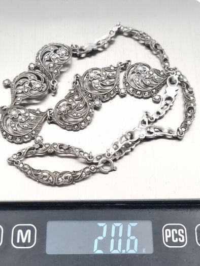 925 Vintage Sterling Silver & Marcasite Gothic Art-Nouveau Style Necklace