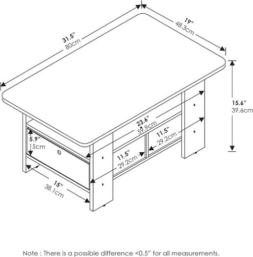FREE EXPRESS SHIPPING Andrey Coffee Table with Bin Drawer, French Oak/Black