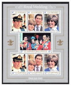 1981 Guernsey Wedding Prince Charles & Lady Diana Spencer Commemorative Stamps Miniature Sheet Mint Never Hinged (MNH)