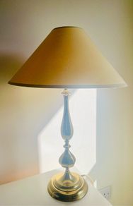 Vintage Brass Table Lamp with Buttery Yellow Empire Shade 56cm