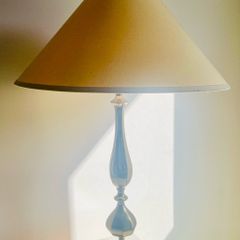 Vintage Brass Table Lamp with Buttery Yellow Empire Shade 56cm