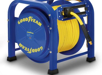 Air Hose Reel Retractable 9.5mm x 30m 20BAR Max SBR Rubber Hose Heavy Duty Portable Quad Pod Industrial Steel Construction