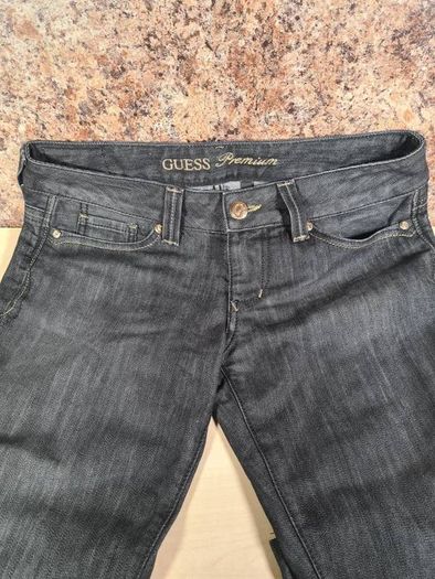 womens GUESS PREMIUM Bootcut black stretchy denim jeans gold embroidery  Size W 32 L 30 A1