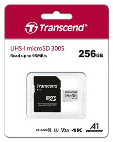 256GB Transcend 300S microSDXC UHS-I U3 V30 A1 CL10 Memory Card with SD Adapter 95MB/sec