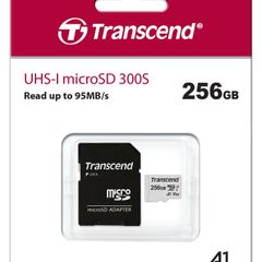 256GB Transcend 300S microSDXC UHS-I U3 V30 A1 CL10 Memory Card with SD Adapter 95MB/sec
