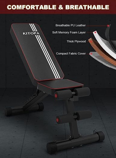Adjustable Weight Bench, Multifunctional Weight Bench, Folding Fitness Bench for Strength Training at Home, with Flat Decline for Full Body Training (FREE POSTAGE)