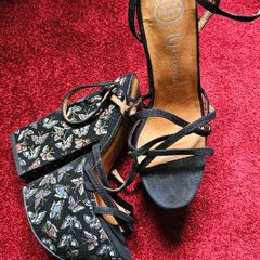Jeffrey Campbell Havana leather black colorful butterfly wedges platforms sandals 5