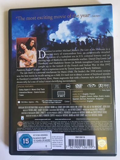 The Last Of The Mohicans (Michael Mann Film) [1992] Daniel Day Lewis [Movie DVD]